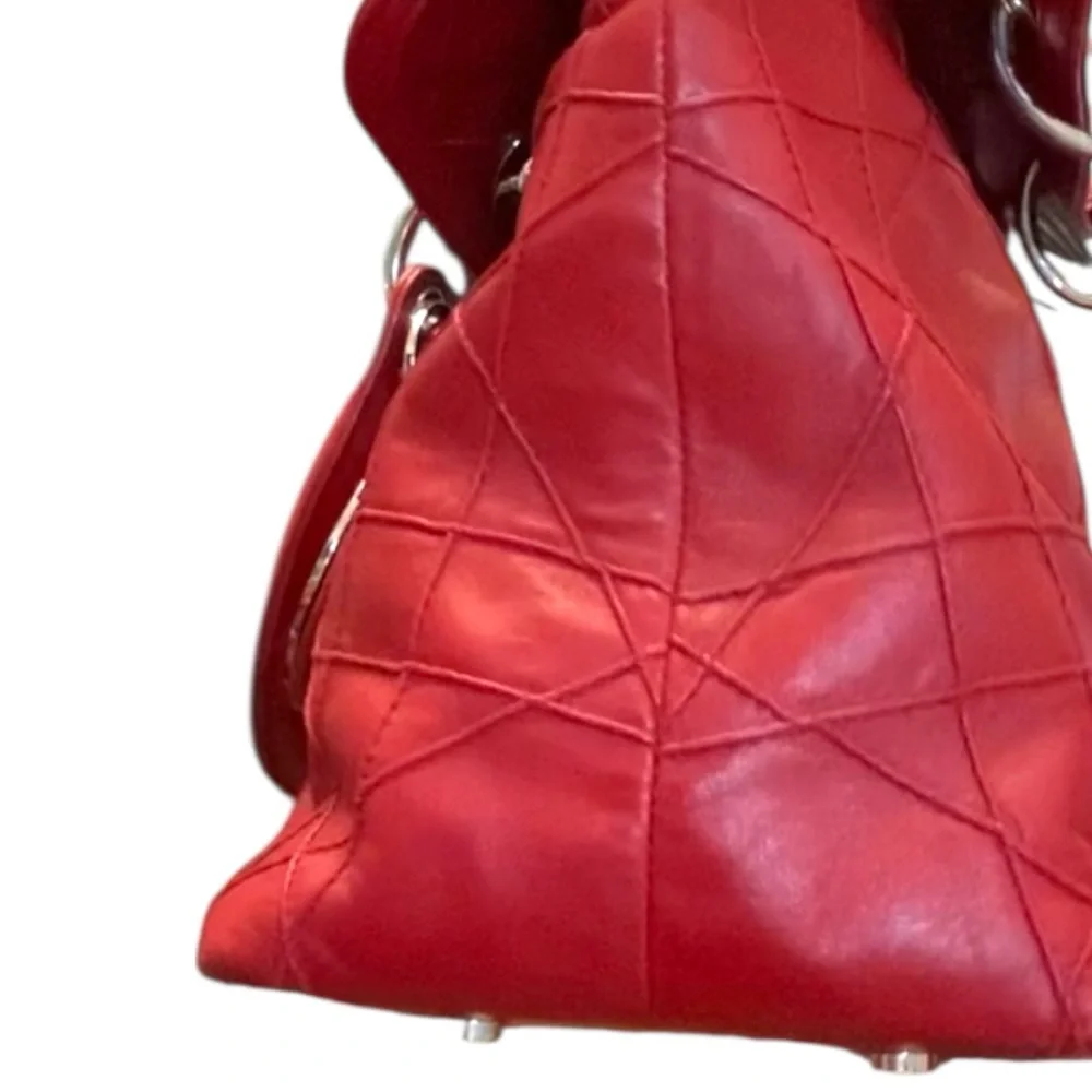 Christian Dior Medium Granville Cannage Bag Red Quilted Lambskin Leather - Picture 5 of 14